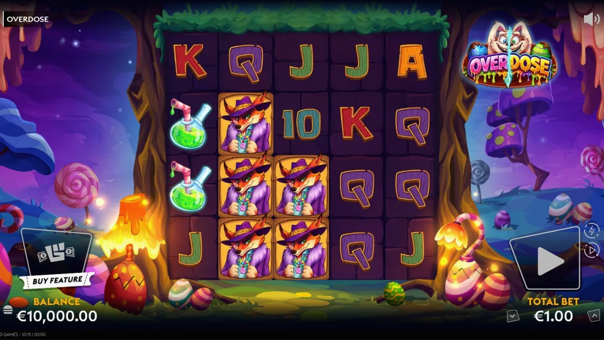 Tampilan visual slot Overdose dengan tema Paskah yang gelap dan penuh permen.