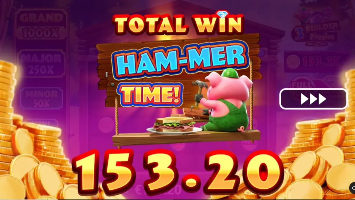 Tampilan visual slot 3 Builder Piggies dengan karakter babi dan elemen dongeng