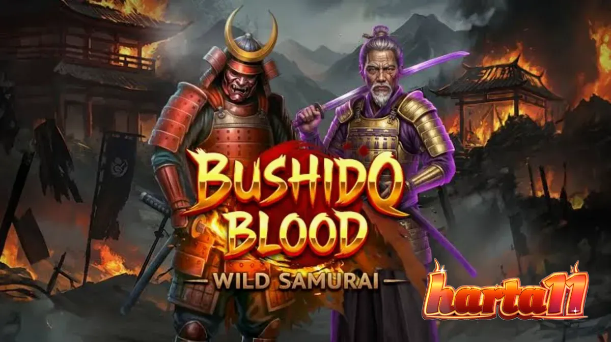 Tampilan visual slot Bushido Blood dengan latar belakang aula klan samurai yang megah.